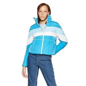 Wild Fable Women Blue Retro Cropped Puffer Jacket